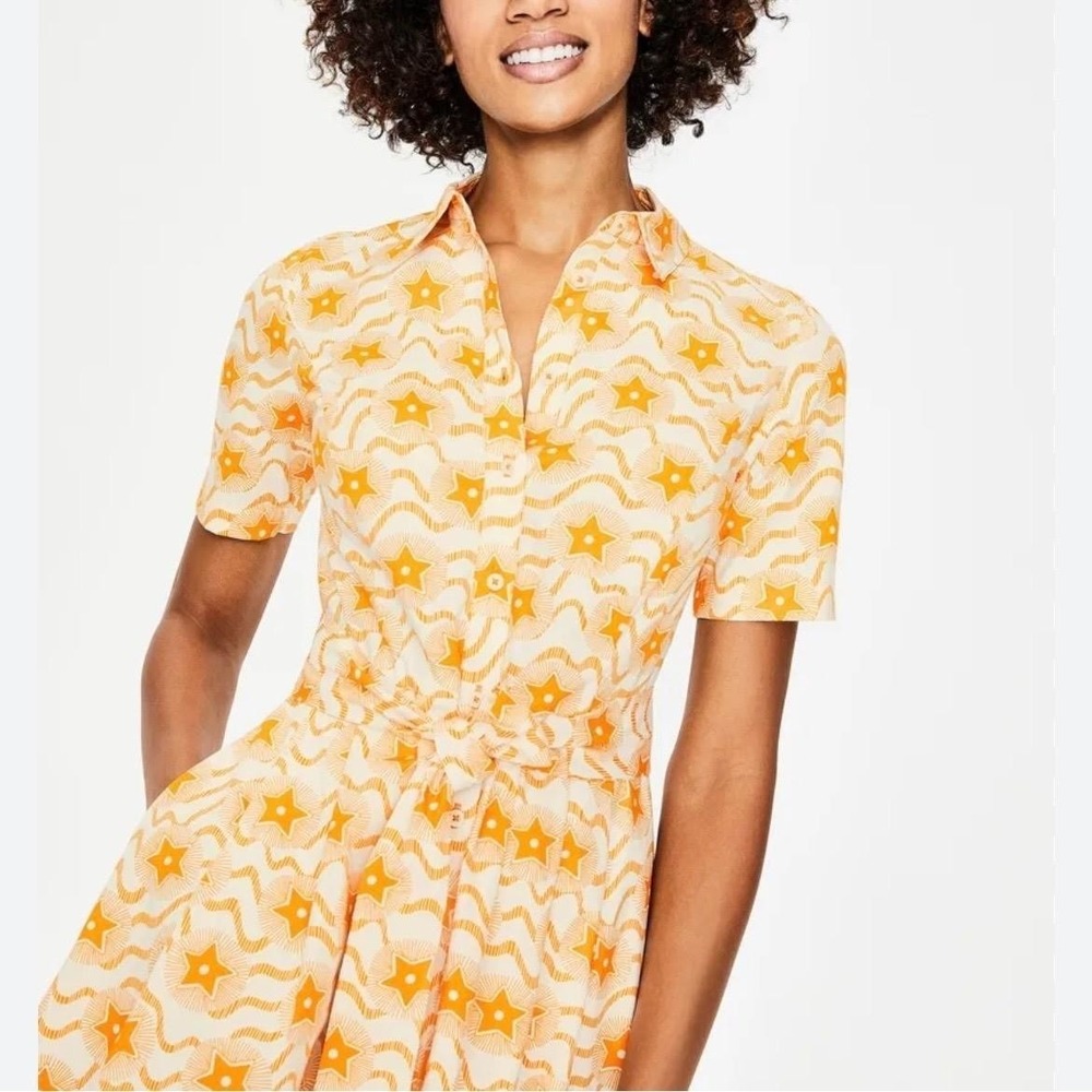 Boden Women 2 Anastasia Shirt Dress Yellow Celestial Star Retro Twee A-Line